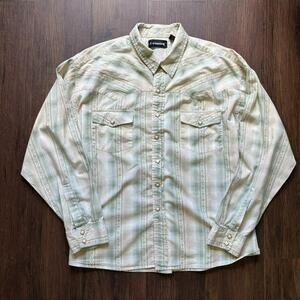 Vintage Y2K No Boundaries Western Pearl Snap Shirt – Beige Green Plaid Cowboy
